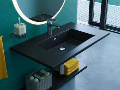 Produktbild von Aqua Bagno Keramik Waschtisch Waschbecken modernes Design 80cm Loft Air Flat schwarz matt