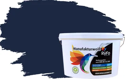 Produktbild von RyFo Colors Bunte Wandfarbe Manufakturweiß Stahlblau 10l - weitere Grau Farbtöne und Größen erhältlich, Deckkraft Klasse 1, Nassabrieb Klasse 1