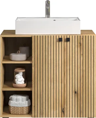 Image de trendteam Salle de bains Armoire sous lavabo avec lavabo Pure Bliss Evoke Chêne L/H/P env. 90/79/53 cm