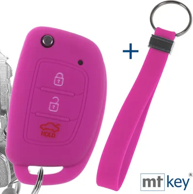 Produktbild von Auto Schlüssel Silikon Schutz Hülle + Schlüsselband Pink Kompatibel mit Hyundai i10 i20 ix25 ix35 i40 Accent Tucson 3 Tasten Klappschlüssel