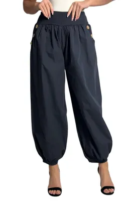 Produktbild von 297 Mississhop Damen leichte einfarbige Hose Sommerhose Haremshose Ballonhose Pluderhose Pumphose Aladinhose Sommer Uni baggy pants Dunkelblau