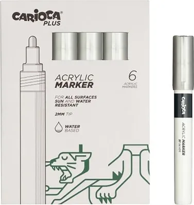 Imagen del producto de Carioca, paquete de 6 rotuladores de acrílico --- punta de 2 mm -- color plateado