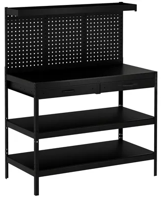 Produktbild von WerkbankmitverstellbarenRegalen,robusteArbeitsstationmitLochwandund2Schubladen,122x61x156cm,Schwarz