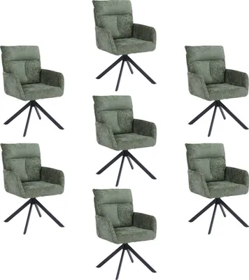 Produktbild von HOME DELUXE Esszimmerstuhl mit Armlehne ALUNA Chenille - 7er Set Grün I Küchenstuhl, Polsterstuhl, Designstuhl, Armlehnstuhl, Armlehne, Lehne, Gepolstert, Edel, Modern, Retro, Hochwertig, Weich, Stilvoll, Pflegeleicht, Wohnzimmer, Drehfunktion