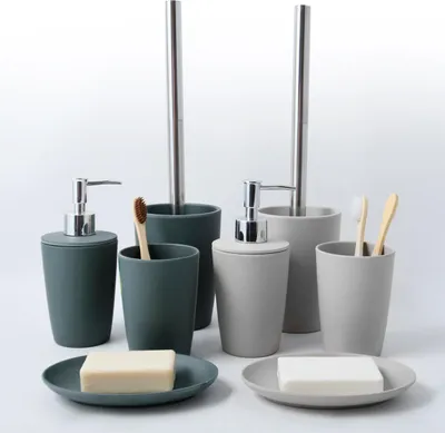 Produktbild von Spirella WC Bürste Klobürste Toilettenbürste „Takeo“ mit hygienischem Behälter Bambus Grau