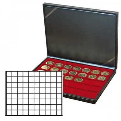 Produktbild von Lindner 2364-2780E Münzkassette NERA M mit dunkelroter Münzeinlage mit 80 quadratischen Fächern für Münzen/Münzkapseln bis Ø 24 mm