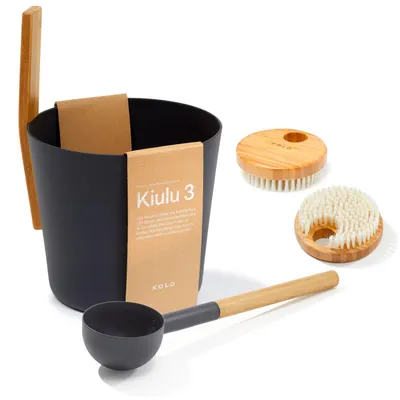 Produktbild von SET> KOLO Sauna Kübel 3 + Kelle schwarz + 2x Bürste