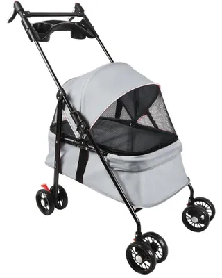 Zdjęcie produktu dla Wózek dla zwierząt domowych, przeznaczony dla psów i kotów - wózek dla psa 2 w 1, składany - zdejmowana koszyczka - do 10 kg - rama stalowa - 50 x 70 x 95 cm - kolor: szary