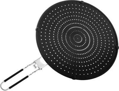 Immagine prodotto di Ibenzoa® Paraspruzzi e coperchio pieghevoli in silicone per pentole e padelle fino a 32 cm, senza BPA, con manico in acciaio inossidabile, resistente al calore, neri, lavabili in lavastoviglie