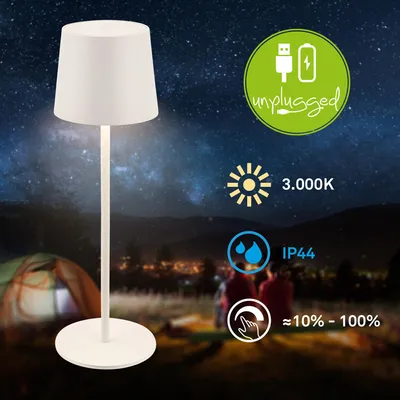 Immagine prodotto di Briloner BOTA Lampada da tavolo LED senza fili IP44, dimmerabile, touch, batteria ricaricabile, protezione dagli spruzzi d'acqua, bianco antico, Ø11 x 33 cm