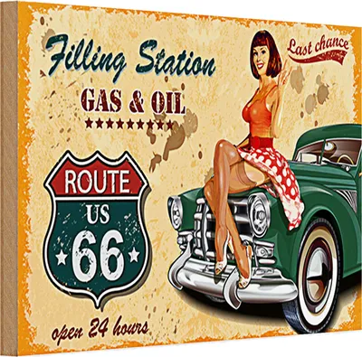 Produktbild von Holzschild Pinup 30x20cm Retro Gas Oil open 24 hours