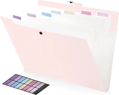 Produktbild von Fächermappe, 8 Fächer, für A4 Papier, mit Deckel und Etiketten, Dokumentenbox, für Büro, rosa