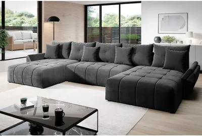 Produktbild von GrainGold Ecksofa U-Form Decor U - Ecksofa mit Schlaffunktion, Bettkasten - Wohnlandschaft, Wohnzimmer Sofa - Eckcouch Grau (Monolith 92)