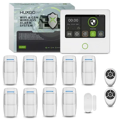 Produktbild von HUXGO Alarmanlage WLAN GSM 4G Set 9x Bewegungsmelder, 1x Türsensor App HXA502