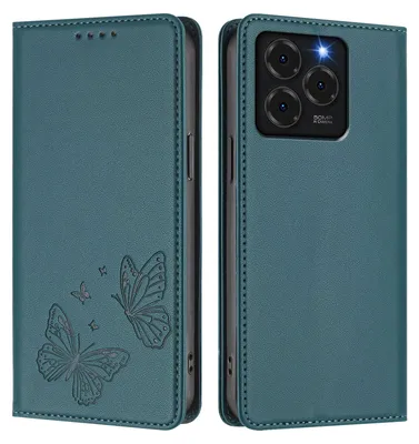Image de Étui en cuir pour Ulefone Note 20 Pro, motif papillon, étui portefeuille à rabat avec support, vert