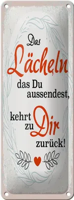 Produktbild von Blechschild Lächeln kommt zu DIR zurück, 27 x 10 cm, Blechschilder Spruch Glück Weisheit
