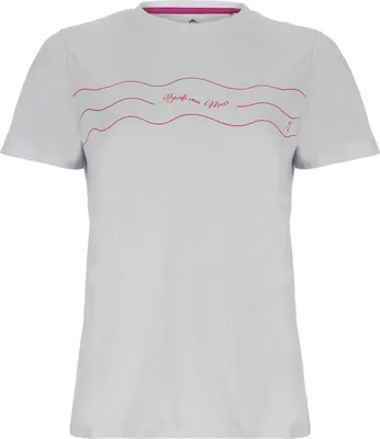 Produktbild von Leitfeuer Damen T-Shirt mit Wellenmuster-Brustprint - Kurzarm-Shirt Rundhalsausschnitt aus Baumwolle in Hellgrau Größe L