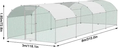 Image de TRMLBE Poulailler 3x8 m Poules Enclos arc toit Acier tubulaire galvanisé Poulailler avec protection solaire Toit PE & porte & serrure Enclos petits animaux Cage pour lapins Poules