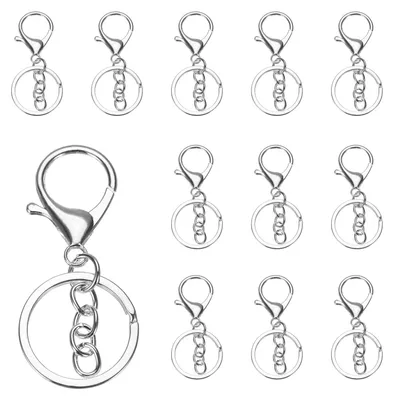 Produktbild von Schlüsselanhänger mit Karabiner und Kette - 12 Stück 12 mm Schlüsselringe für Bastelarbeiten - Silber
