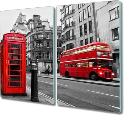 Produktbild von Coloray Herdabdeckplatte 2x30x52 cm Schneidebrett Kochplattenabdeckung Küchenbrett Hackbrett - City of London Bus