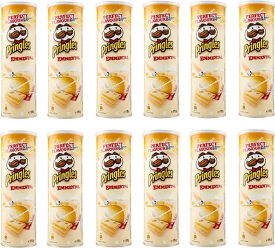 Produktbild von 12x Pringles Emmental Knabbergebäck mit Emmental Kase Geschmack Chips 175g
