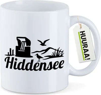 Produktbild von Huuraa Kaffeetasse Hiddensee Strandmotiv 330ml Weiß Keramik Kaffeebecher Geschenkidee
