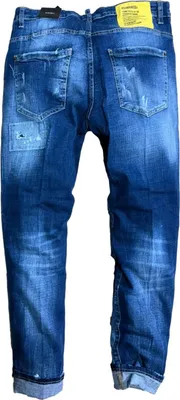 Immagine prodotto di Dsquared2 Jeans in denim effetto consumato con toppa gialla Uomo