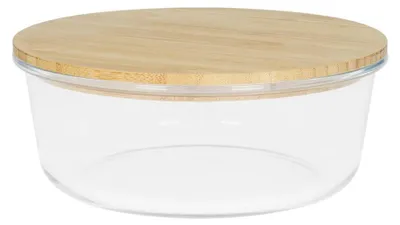 Image de Boîte en verre "Balance" ronde - Bol en verre borosilicaté résistant à la chaleur avec couvercle en bambou - idéal pour le micro-ondes - Transparent