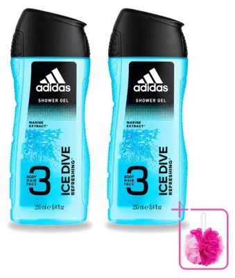 Productafbeelding van 2 x Adidas Ice Dive 2-in-1 douchegel & shampoo - 250 ml - Voordeelverpakking - 2 stuks