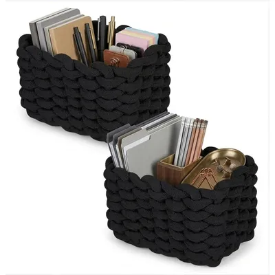 Aufbewahrungskorb geflochten 2er-Set 19x15x12 cm schwarz