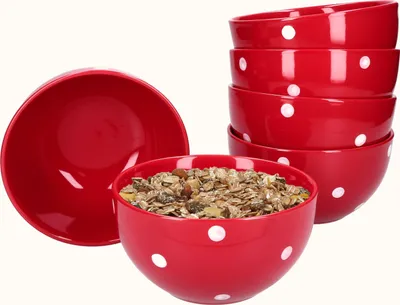 Obrázek produktu pro sada 6 misek na cereálie Emily 14 cm červené s bílými puntíky