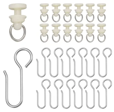 Gardinenrollen mit Haken, 100 Stück, weiß/silber, für Schienen