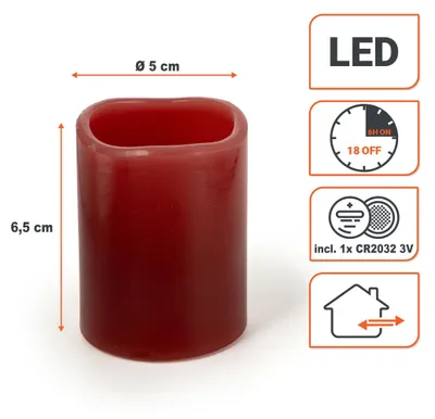 Image de Lot de 4 bougies LED rouges avec minuterie, fonctionnant sur piles - 6,5 x 5 cm - Bougies chauffe-plat en cire artificielle, lumière blanche chaude avec effet scintillement, pour intérieur