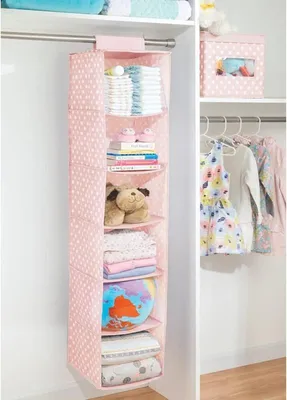 Produktbild von Hängender Stoffschrank mDesign Hängeaufbewahrung 6 Fächer rosa/weiß gepunktet