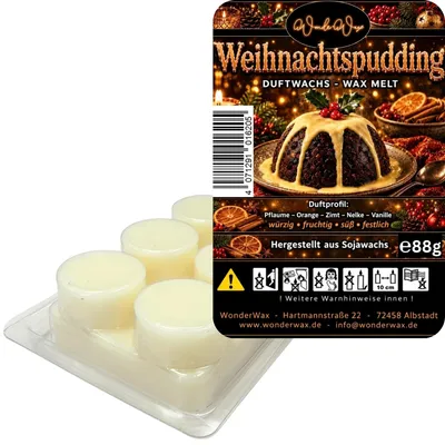 Produktbild von WonderWax Duftwachs Wax Melts für Duftlampe, 6 Kreise Duftmelt Wachsmelt Sojawachs Duftwachs Würfel für Raumdüfte, Wachs Duftöl Winter Indoor Schmelzen für Aromalampe Weihnachtspudding