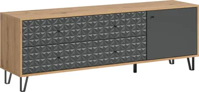 Image de Prisma meuble tV 2 tiroirs, 1 porte chêneReproduction, gris mat.
