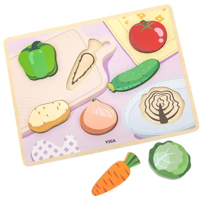 Produktbild von VIGA Holzpuzzle – Montessori-Puzzle 2-in-1 mit Gemüsefiguren – Lernspielzeug