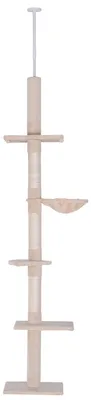 Produktbild von Katzenbaum 5 Ebenen, Kratzbaum deckenhoch 230–260 cm höhenverstellbar, Kletterbaum Sisal Plüsch, Beige | Spanplatte | 7,88 kg | 40 x 34 x 260 cm