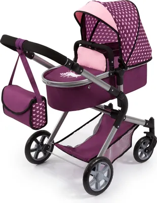 Produktbild von Bayer Design 18137AA Puppenwagen City Neo mit Tasche, wandelbar als Jogger, verstellbarer Griff, faltbar, schwenkbare Vorderräder, pflaume
