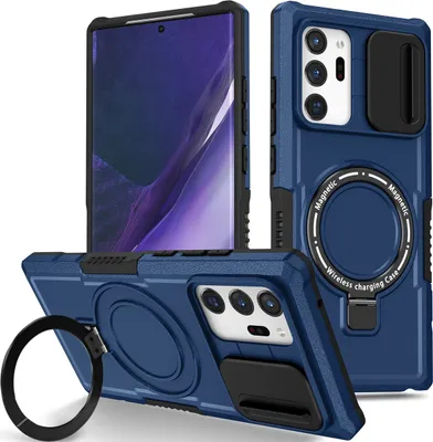 Produktbild von Handyhülle für Samsung Galaxy Note 20 Ultra 5G Kompatibel mit MagSafe, Robuste Hülle mit Schiebe Kamera Schutz, Magnetischer Ringständer Blau