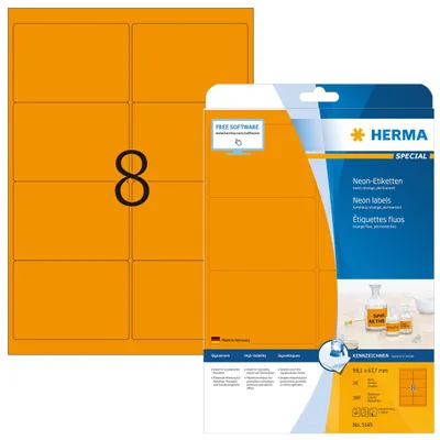 Immagine prodotto di HERMA 5145 Etichette neon A4 99,1x67,7 mm carta arancione neon opaca 160 pz.