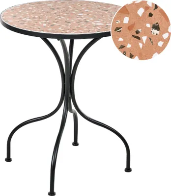 Produktbild von BELIANI Outdoor Bistrotisch Schwarz Eisen Metall Rund ø 60 cm Terrazzo Optik Vintage Stil Gartentisch