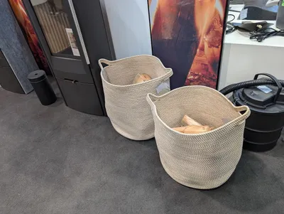 Obrázek produktu pro Pletený dřevěný koš přírodní světle béžový bavlna/polyester kulatý