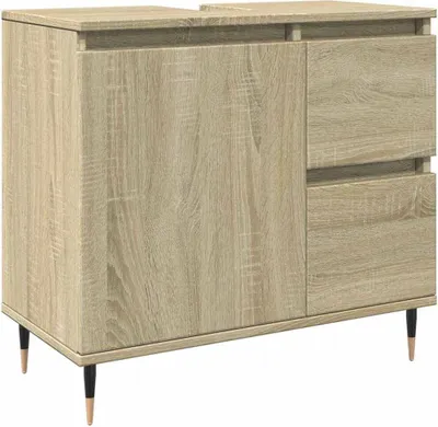 A standalone image of a wooden cabinet with drawers and a door, set against a white background.