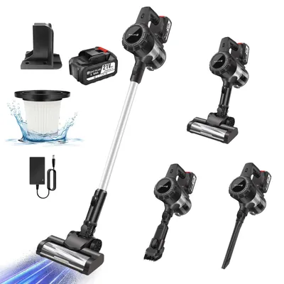 Zdjęcie produktu dla Odkurzacz ręczny z akumulatorem – 3 w 1, bezprzewodowy – siła ssania 30 000 Pa – filtr HEPA – bezworkowy – do dywanów i twardych podłóg – akumulator litowo-jonowy 3000 mAh – 1 akumulator