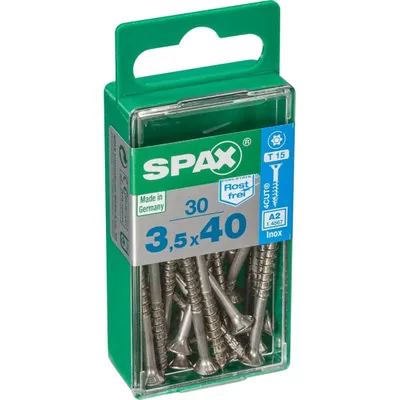 Produktbild von SPAX Edelstahlschraube, 3,5 x 40 mm, 30 Stück, Teilgewinde, Senkkopf, T-STAR plus T15, 4CUT, Edelstahl rostfrei A2 - 4197000350401