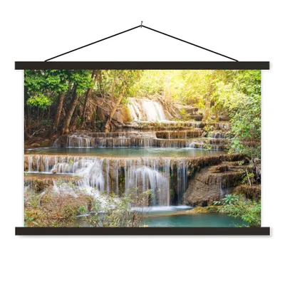 Produktbild von MuchoWow® Textilposter Sonne - Wasserfall - Landschaft 90x60 cm mit schwarzem Rahmen - Aufhängungssatz