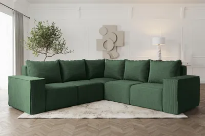 Produktbild von Ecksofa Designersofa ESTELLE in Stoff Poso Grün Seite Universal
