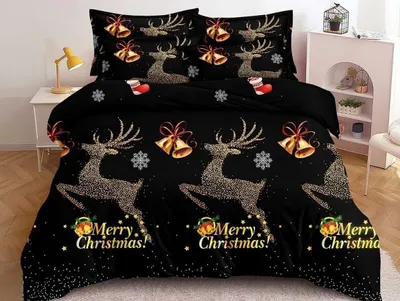 Zdjęcie produktu dla Pościel z mikrofibry STARLIT DEER czarna Wymiary pościeli: 70 x 80 cm | 140 x 200 cm