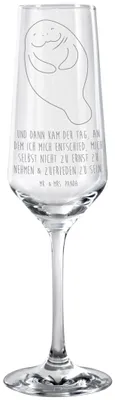 Produktbild von Mr. & Mrs. Panda Sektglas Seekuh Happy - Transparent - Geschenk, Neustart, Trinkglas, Respekt, Flute Glas, Champagnerglas, Proseccoglas, Urlaub, Seekühe, Achtsamkeit